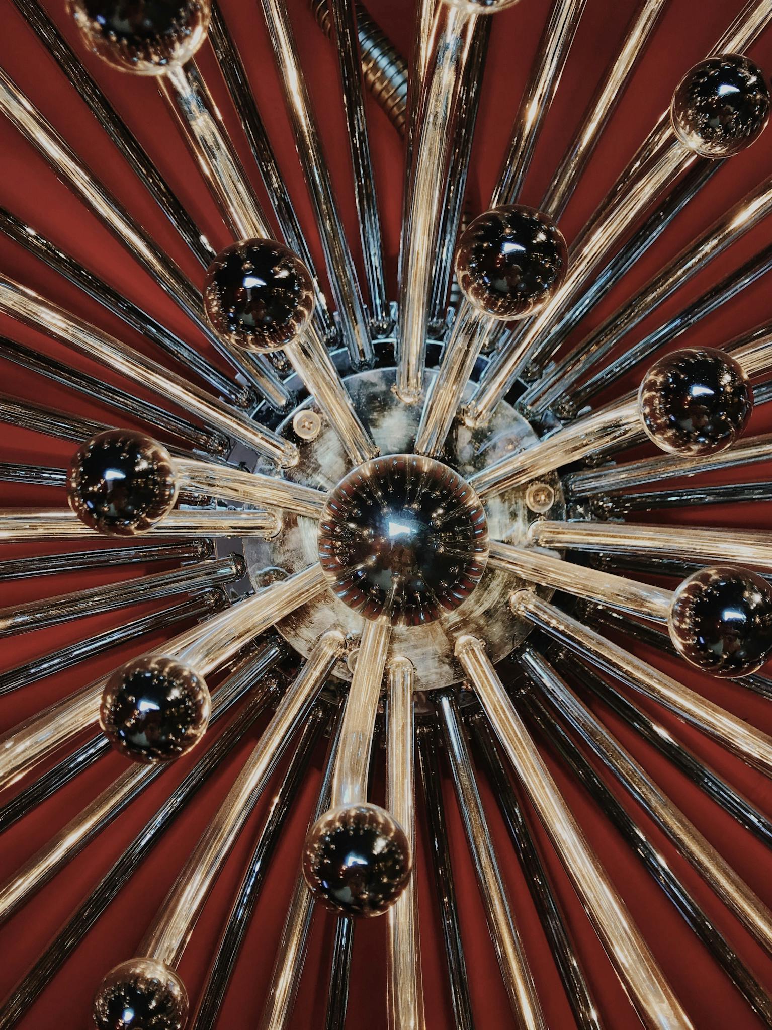 Stunning Art Deco chandelier with glass rods in Şişli, Istanbul.